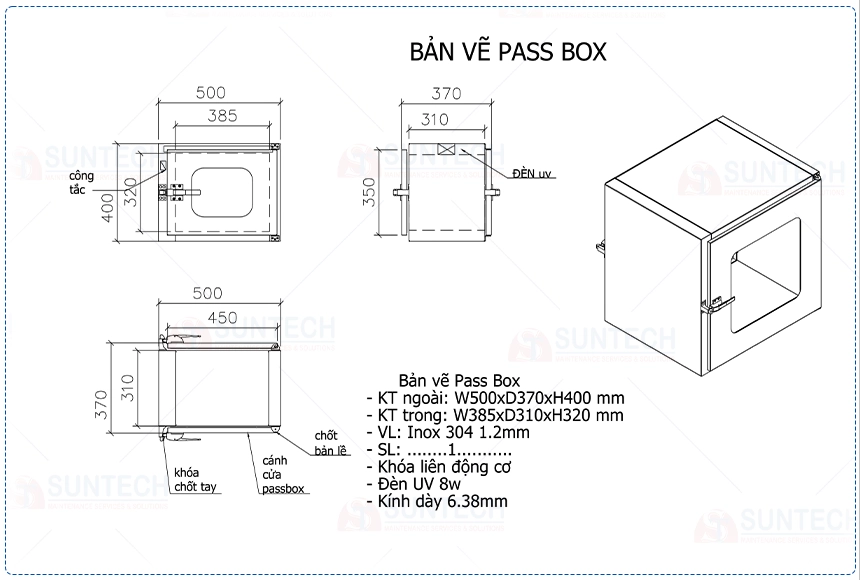 Bản vẽ Pass Box 500x370x400