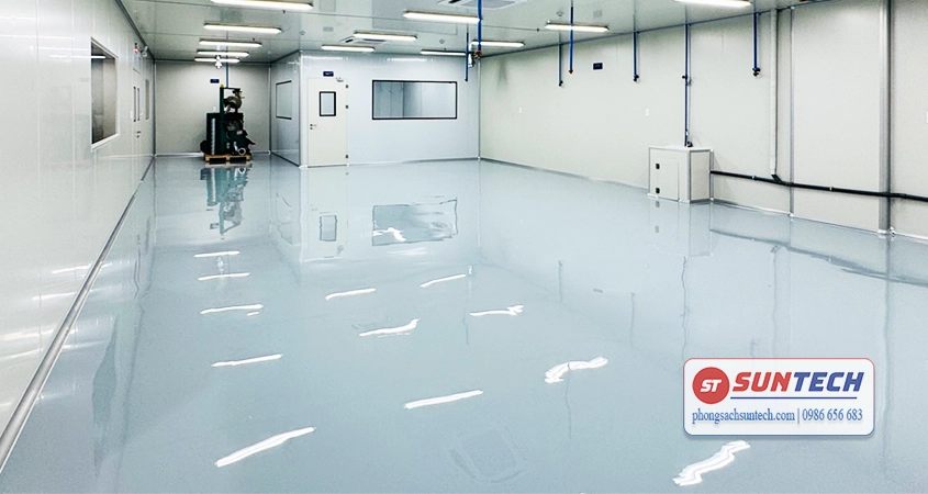 Phòng sạch sơn Epoxy kháng khuẩn màu xanh nhạt