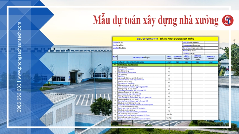 Mẫu dự toán xây dựng nhà xưởng chi tiết 2024