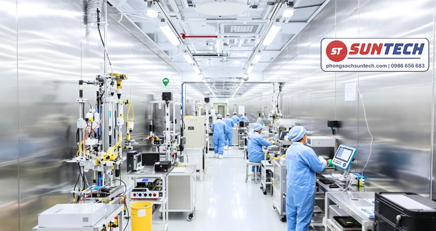 Phòng sạch điện tử thường được xây dựng trong khu láp ráp, sản xuất vi mạch
